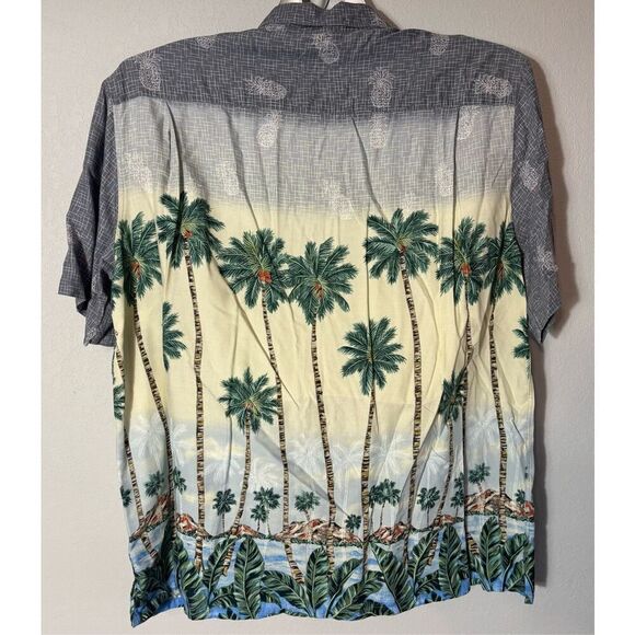 Batik Bay Shirt Men 2XL XXL Blue Cream Palm Tree Pineapple Hawaiian Rayon - Picture 2 of 7